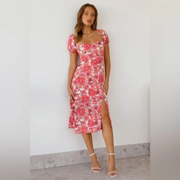 HELLO MOLLY Samba Tonight Midi Dress Pink Floral Size Small 4 US - Picture 1 of 11